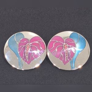 Laurel Burch Anthurium Floral Button Earrings - Jewelry